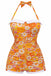 [Prévente] Orange Vichy Halter Nœud Maillot de Bain Une Pièce Années 1950