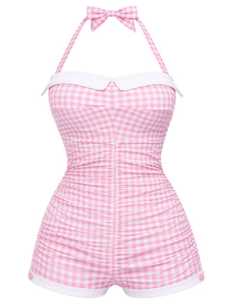 Maillot de bain une pièce orange halter nœud papillon années 1950