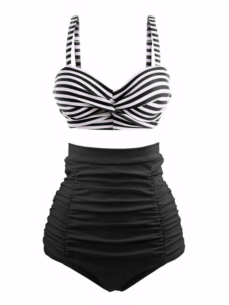 Ensemble de Bikini Vintage à Rayures Bleue années 1940