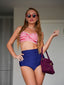 Ensemble de Bikini Rétro à Rayures Blocs de Couleurs