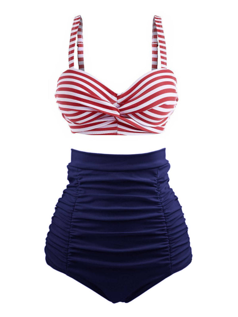 Ensemble de Bikini Vintage à Rayures Bleue années 1940