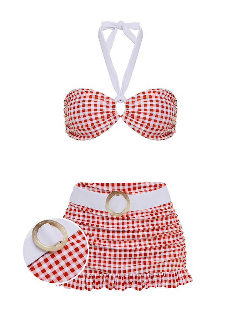 Maillot de bain dos nu à Carreaux Rouge Rétro
