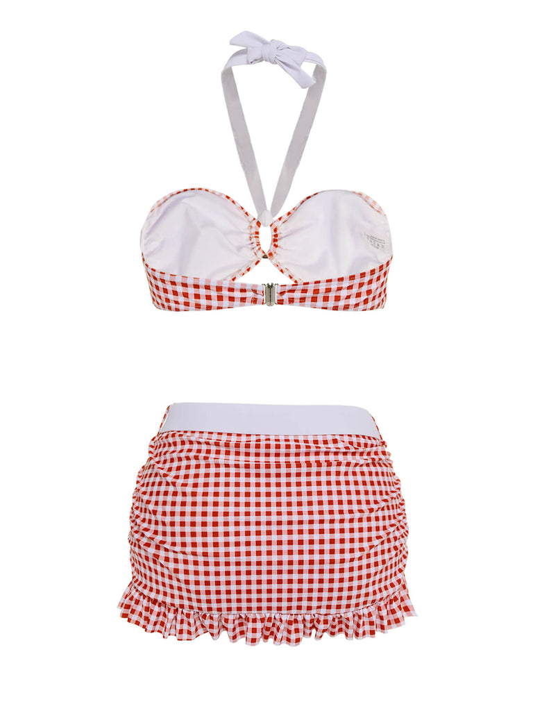 Maillot de bain dos nu à Carreaux Rouge Rétro