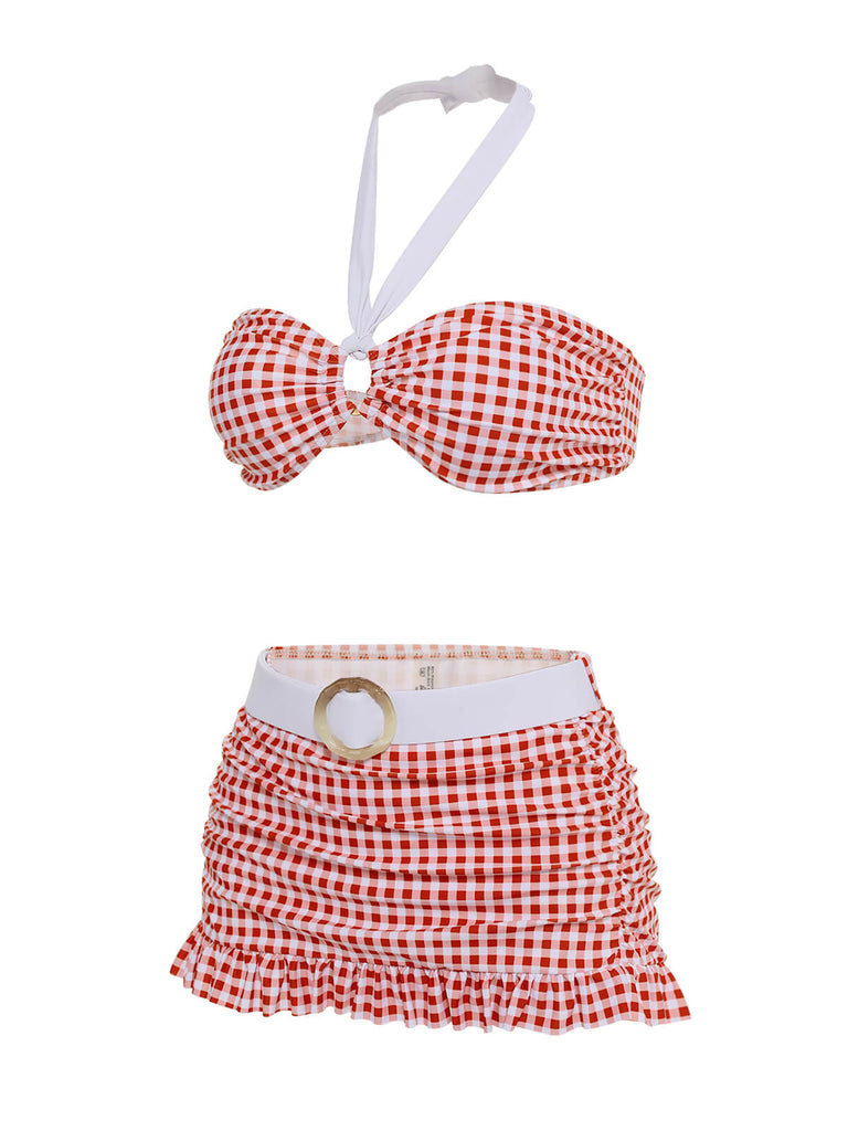 Maillot de bain dos nu à Carreaux Rouge Rétro