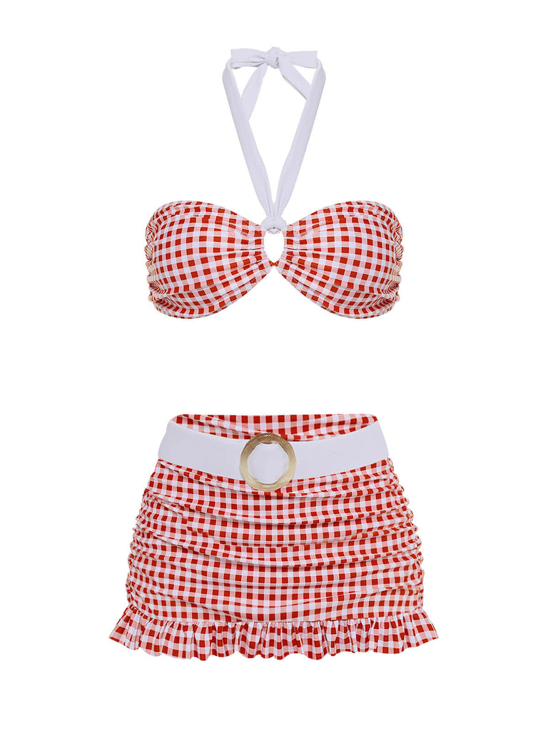 Maillot de bain dos nu à Carreaux Rouge Rétro