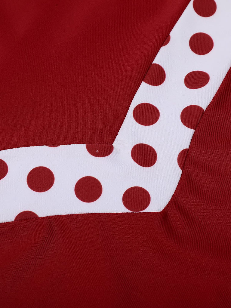 [Grande taille] Maillot de bain dos nu rouge à pois patchwork années 40