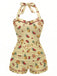 Maillot de bain une pièce jaune à dos nu et motif fruits années 1950
