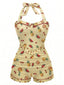 Maillot de bain une pièce jaune à dos nu et motif fruits années 1950