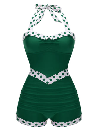 Maillot de bain une pièce vert 1940s Patchwork dos nu