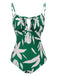 Maillot de bain à bretelles à lacets Feuille verte des années 1960