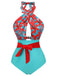 Maillot de bain fleuri orange à bretelles croisées nœud papillon années 1950