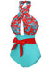 Maillot de bain fleuri orange à bretelles croisées nœud papillon années 1950