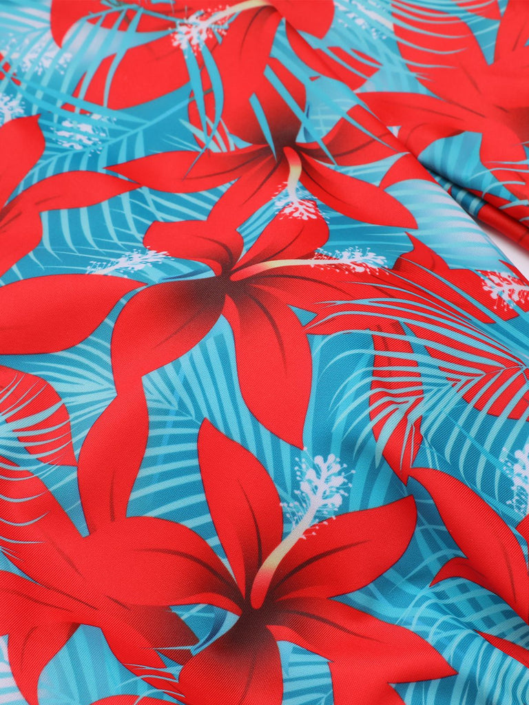 Maillot de bain fleuri orange à bretelles croisées nœud papillon années 1950