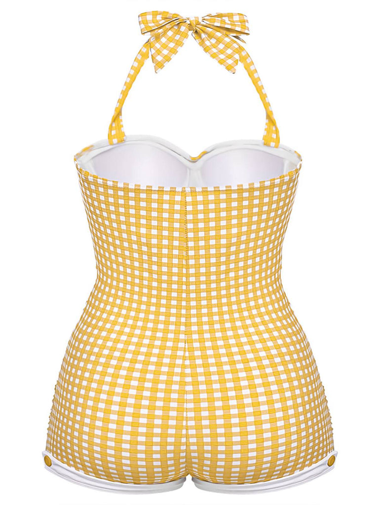 [Grande Taille] Maillot de bain une pièce rouge à carreaux avec nœud papillon