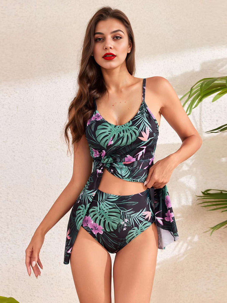 Maillot de bain à jupe bretelles fleur années 1940