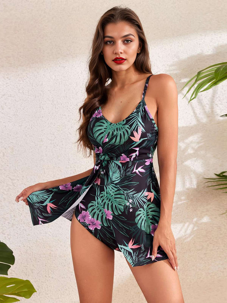 Maillot de bain à jupe bretelles fleur années 1940