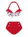 Ensemble bikini cerise et cache-maillot à nouer à lacets rouge années 50