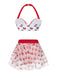 Ensemble bikini cerise et cache-maillot à nouer à lacets rouge années 50