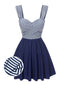 Robe de bain bleue rayures et bretelles larges des années 1940