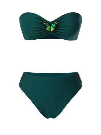 Ensemble bikini bandeau papillon 3D vert années 1960