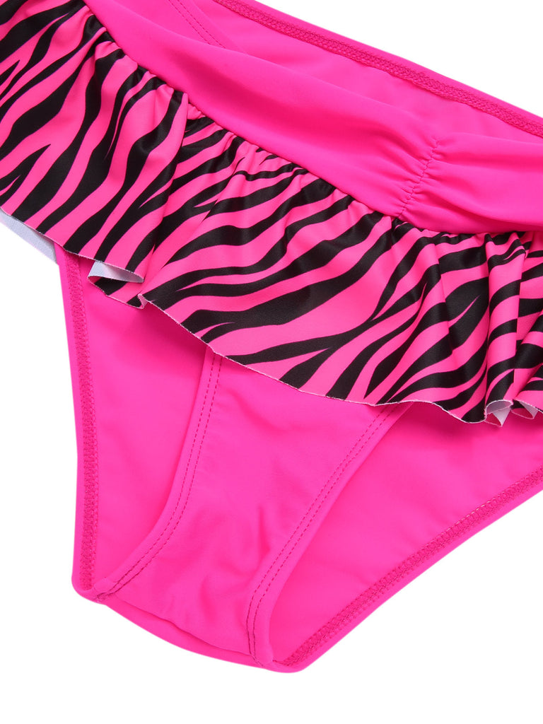 Ensemble bikini imprimé zèbre à bretelles rose années 1950