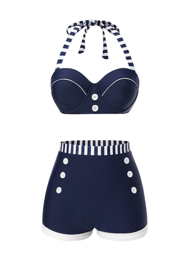 Maillot de bain patchwork bleu style marine années 1940