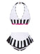 Bikini dos nu à rayures noires et blanches avec nœud années 1950