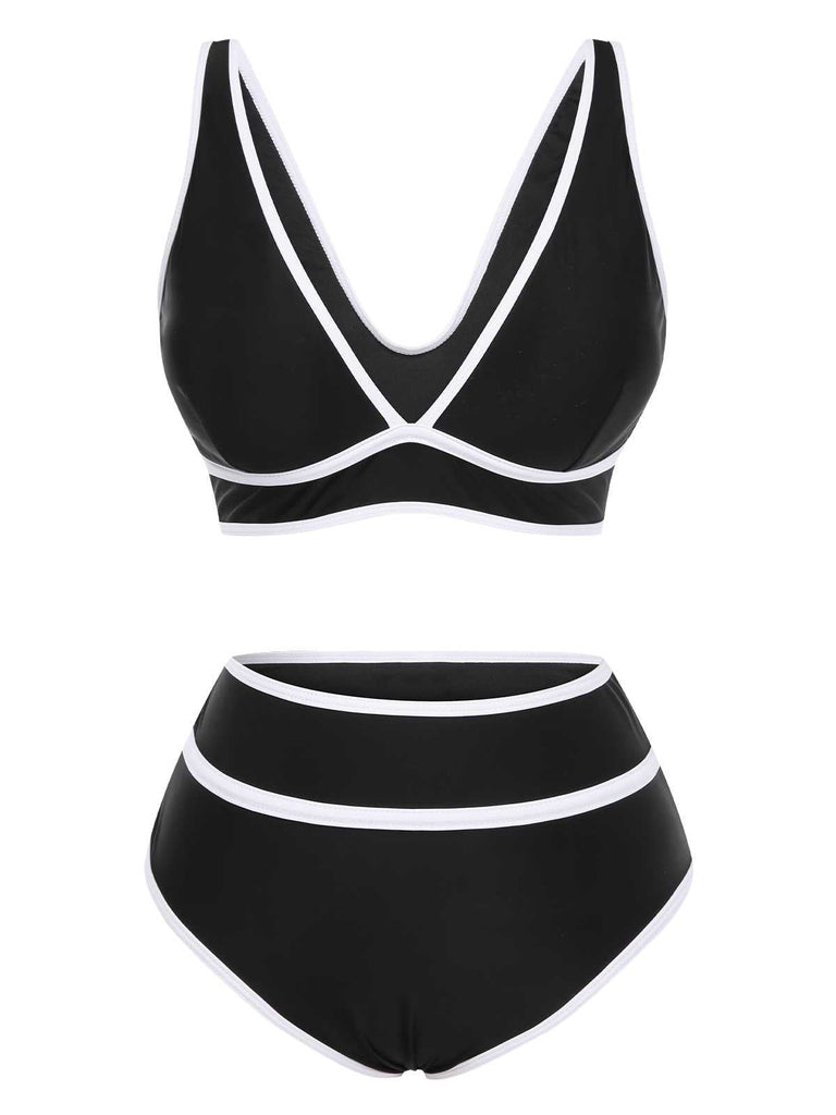 Ensemble bikini taille haute à bordure contrastée des années 1950