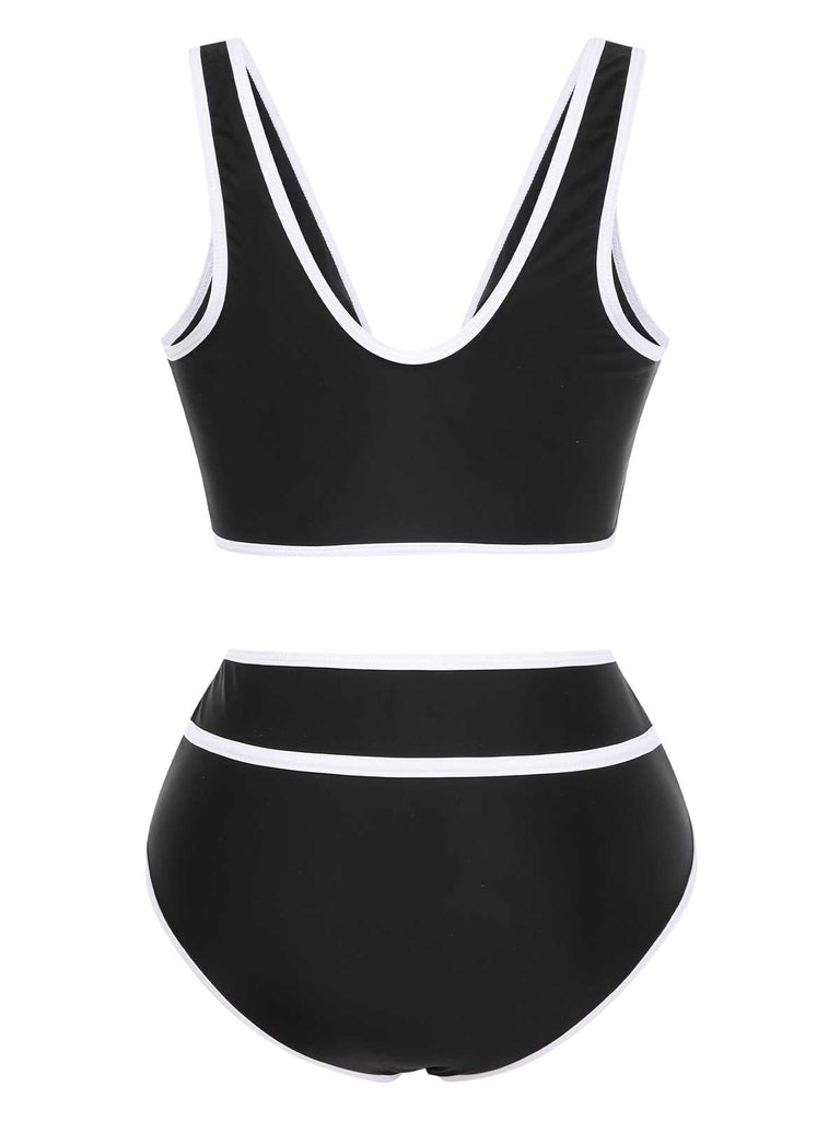 Ensemble bikini taille haute à bordure contrastée des années 1950