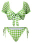 Ensemble bikini vert manches bouffantes carreaux vichy des années 1960