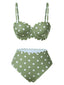 Bikini vert à pois et bordures pétales des années 1940