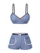 Maillot de bain à bretelles à carreaux vichy bleu des années 1930