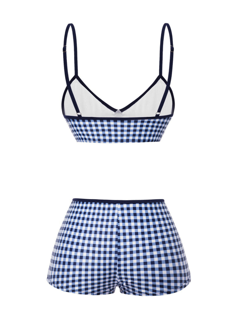 Maillot de bain à bretelles à carreaux vichy bleu des années 1930