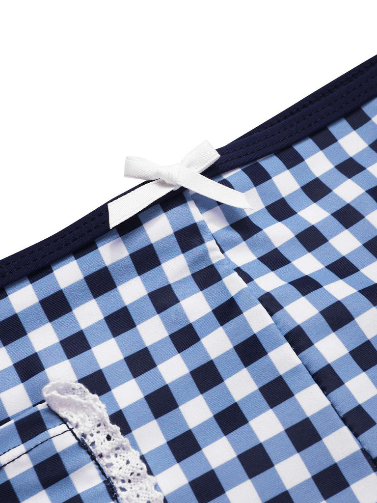 Maillot de bain à bretelles à carreaux vichy bleu des années 1930
