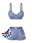 Maillot de bain à bretelles à carreaux vichy bleu des années 1930