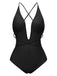 2PCS Maillot de bain col V profond et cache-maillot en dentelle années 1940