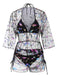 Ensemble bikini noir à lacets avec cache-maillot motif plumes des années 1940