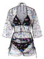 Ensemble bikini noir à lacets avec cache-maillot motif plumes des années 1940