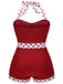 [Grande taille] Maillot de bain dos nu rouge à pois patchwork années 40