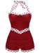 [Grande taille] Maillot de bain dos nu rouge à pois patchwork années 40
