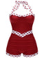 [Grande taille] Maillot de bain dos nu rouge à pois patchwork années 40