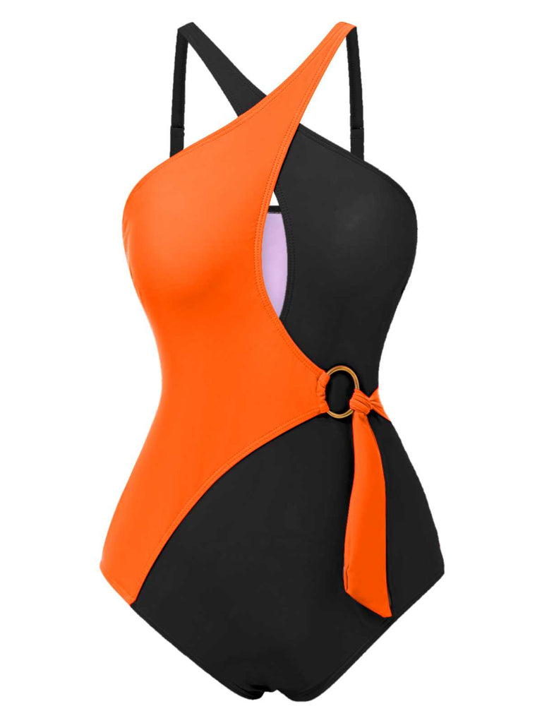 Maillot de bain une pièce à bretelles croisées contrastées des années 1980