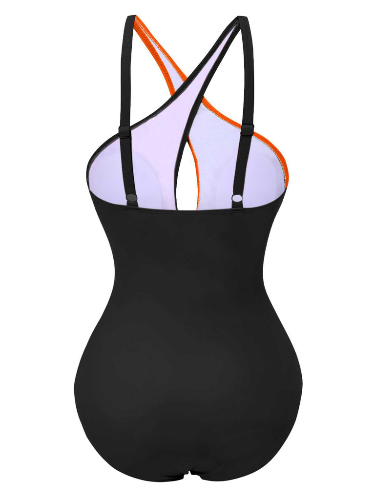 Maillot de bain une pièce à bretelles croisées contrastées des années 1980