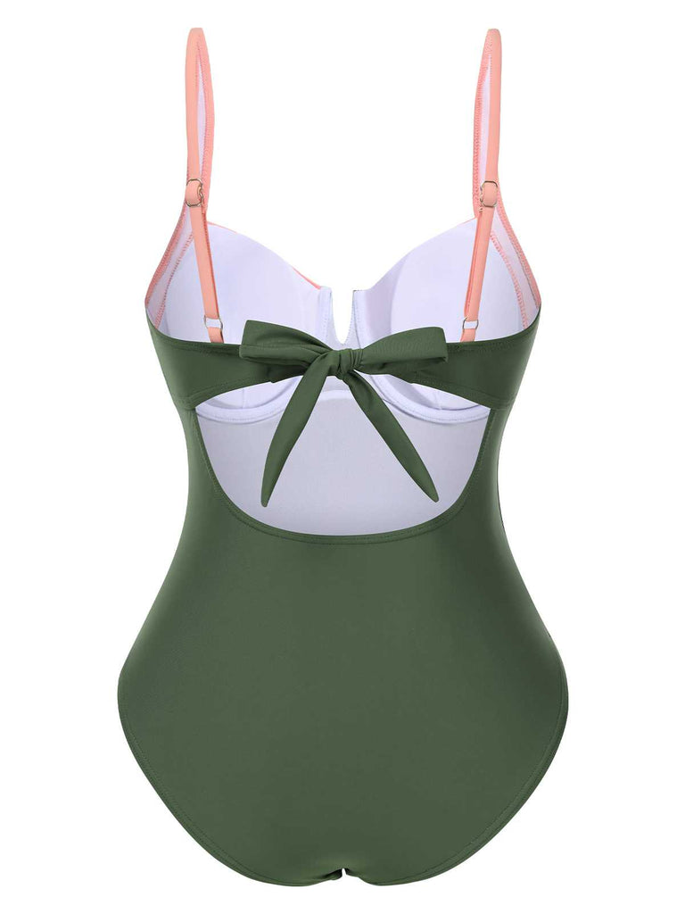 Maillot de bain une pièce à bretelles colorblock des années 1980