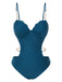 Maillot de bain ajouré à bretelles coquillages bleu sarcelle des années 1960