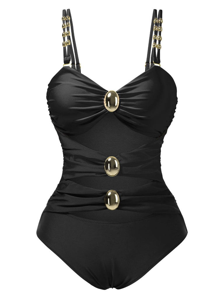 Maillot de bain évidé bouton une pièce années 1950