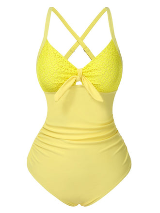 Maillot de bain une pièce à bretelles spaghetti et dos croisé des années 1950