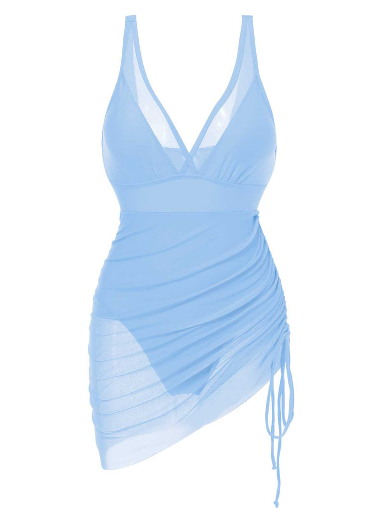 Maillot de bain une pièce transparent à cordon de serrage des années 1950