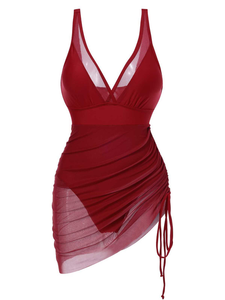 Maillot de bain une pièce transparent à cordon de serrage des années 1950