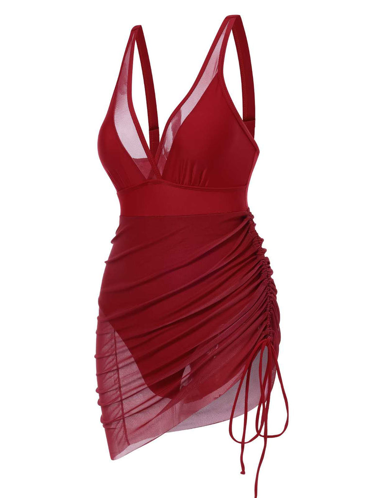 Maillot de bain une pièce transparent à cordon de serrage des années 1950